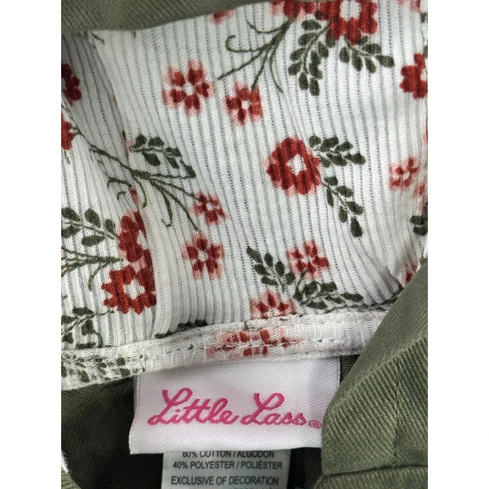 Little Lass Girls Olive Green Floral Lined Hooded Utility‎ Jacket Size 5